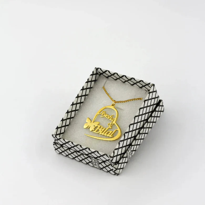 Butterfly Couple Heart Name Necklace