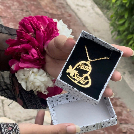 Butterfly Couple Heart Name  Necklace