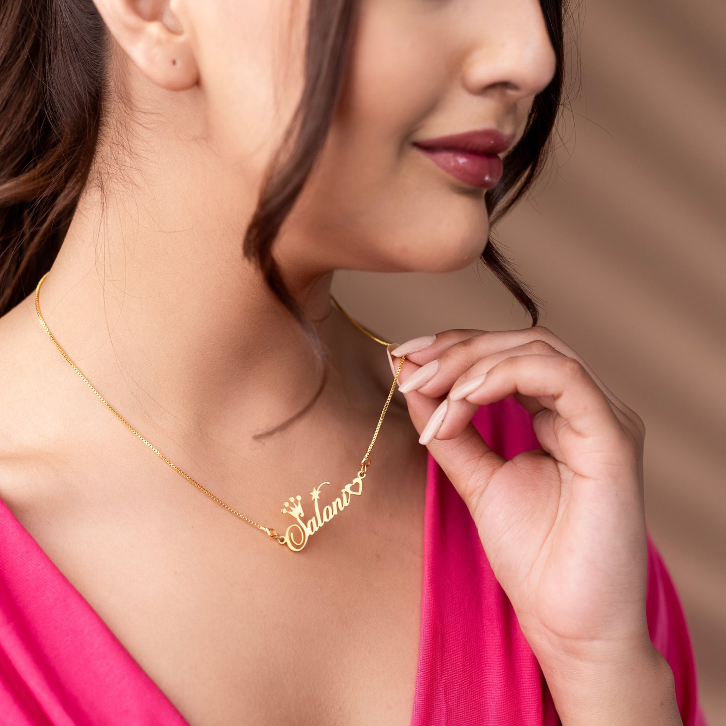 Crown And Heart Style Name Necklace